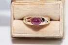 Vintage Circa 1980s 14k Gold Natural Diamond And Cabochon Ruby Band Ring