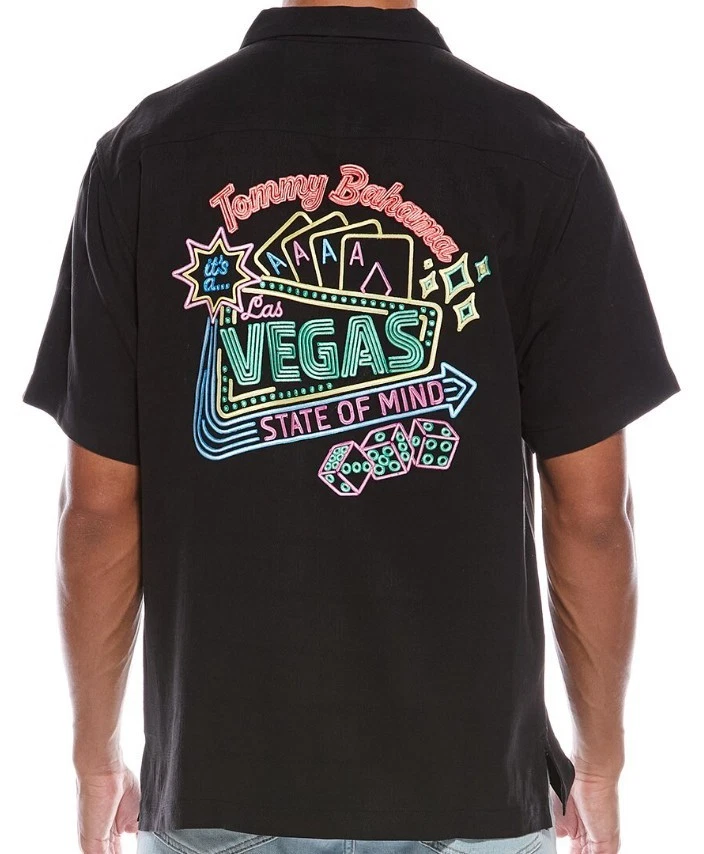 Tommy Bahama EMBROIDERED VEGAS STATE OF MIND Silk Camp Shirt $168 Medium, Large