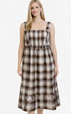 Bloomchic Dress Sz 14-16 Womens Square Neck Check Stretch Long Ruched Pull Over