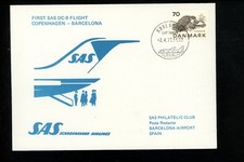 Postal History First Flight SAS 4/2/77 Copenhagen Denmark to Barcelona Spain