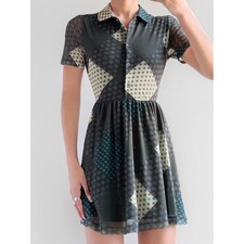 URBAN OUTFITTERS Dress Mini Button Front Mesh Geometric patchwork preppy