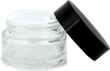 , 12, Clear, 15 Ml 1/2 Oz , round Glass Jars, with Inner Liners and Black Lids