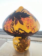 Jugendstil Pilzlampe Abge&auml;tztes &Uuml;berfangglas Tischlampe sign. Pilz 50er Jahre