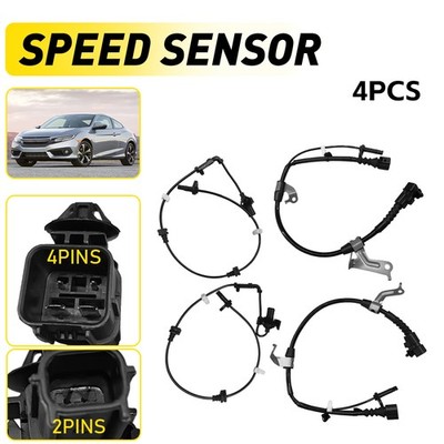 4X Front Rear ABS Wheel Speed Sensors Black For 2016 2017-2021 Honda Civic LH RH