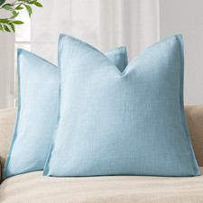 Pack of 2, Decorative Linen Solid Throw Pillow Covers Soft Accent Euro Cushion C