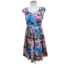 Floral Fit & Flare Midi Dress Womens XL Sweetheart Neck Rockabilly, Garden Party