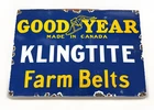 VINTAGE 12” X 8” GOODYEAR KLINGTITE FARM BELTS PORCELAIN DEALER PLATE METAL SIGN