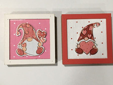 3" SET OF 2 GNOME LOVE VALENTINES PINK RED WOOD DECOR FREE SHIP