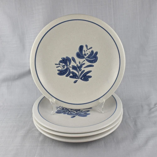 4 - Pfaltzgraff YORKTOWNE Dinner Plates, USA 9-7/8 In, Stoneware, Blue Floral