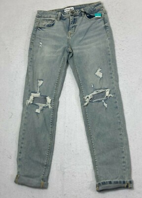 Studio Blue Womens Light Blue Frankie Mid Rise Distressed Skinny Jeans Size 0
