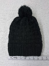 Beanie Toque Womens One Size Black Cable Knit Acrylic Winter Snow Ski Pom
