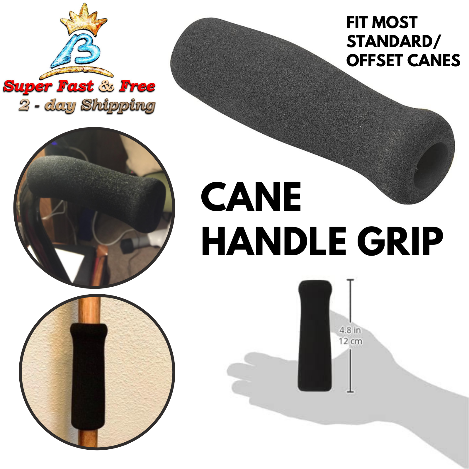 Cane Replacement Hand Grip Standard Offset Foam Grip Cane Handles Soft