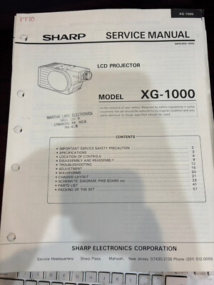 ORIG. SHARP XG-1000 XG1000 LCD PROJECTOR Repair & Service Manual *ORIGINAL*