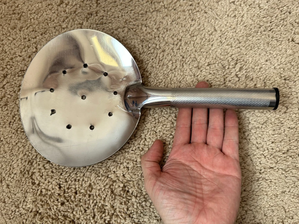 Uzbek Handmade Stainless Steel Skimmer / Lid/ Uzb (32 cm or 12.5 inch) - Image 3 of 4