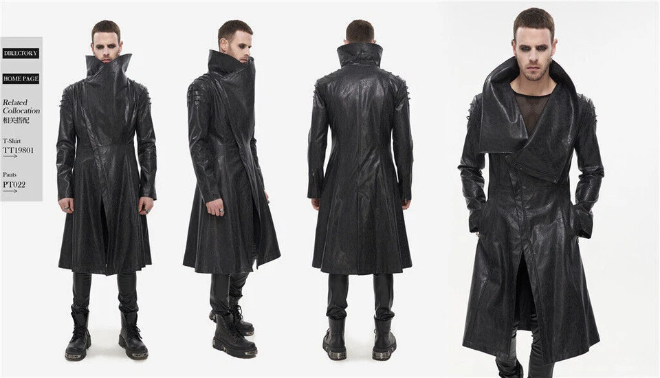 Abrigo largo informal de cuero PU estilo retro gótico punk negro de moda Diablo para hombre Foto 2 de 4