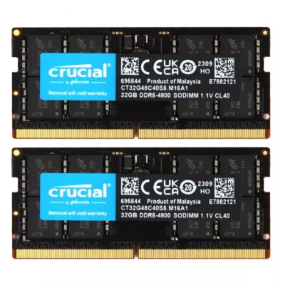 Crucial 64GB DDR5 RAM Kit (2x32GB), 4800MHz CL40 Desktop DDR5