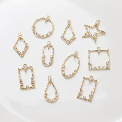 6pcs Zircon Circle Square Rectangle Oval Teardrop Star Water Drop Pendant