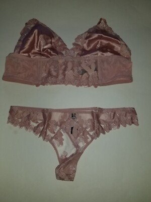 Victoria's Secret Luxe Floral Embroidered Bralette XL and Thong size L or XL NWT