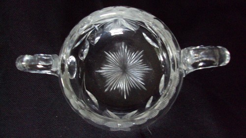Vintage Early American Cut Crystal Dbl Handled Open Sugar Bowl Pattern Glass EUC - Picture 2 of 4