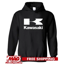 KAWASAKI BLACK HOODIE WHITE Logo Racing Sweatshirt Ninja Motorcycle Motor Bike