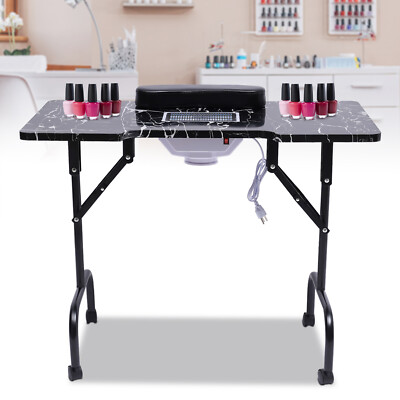 Foldable Manicure Table Nail Desk Portable Nail Table with Dust Collector US NEW