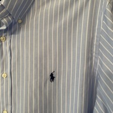 Polo Mens Shirt Ralph Lauren Blue White Striped Button Down Mens Size 17 1/2