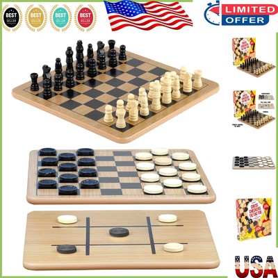 10.5'' Compact Reversible Board with 24 Checkers & 32 Chess Pieces for All Ages