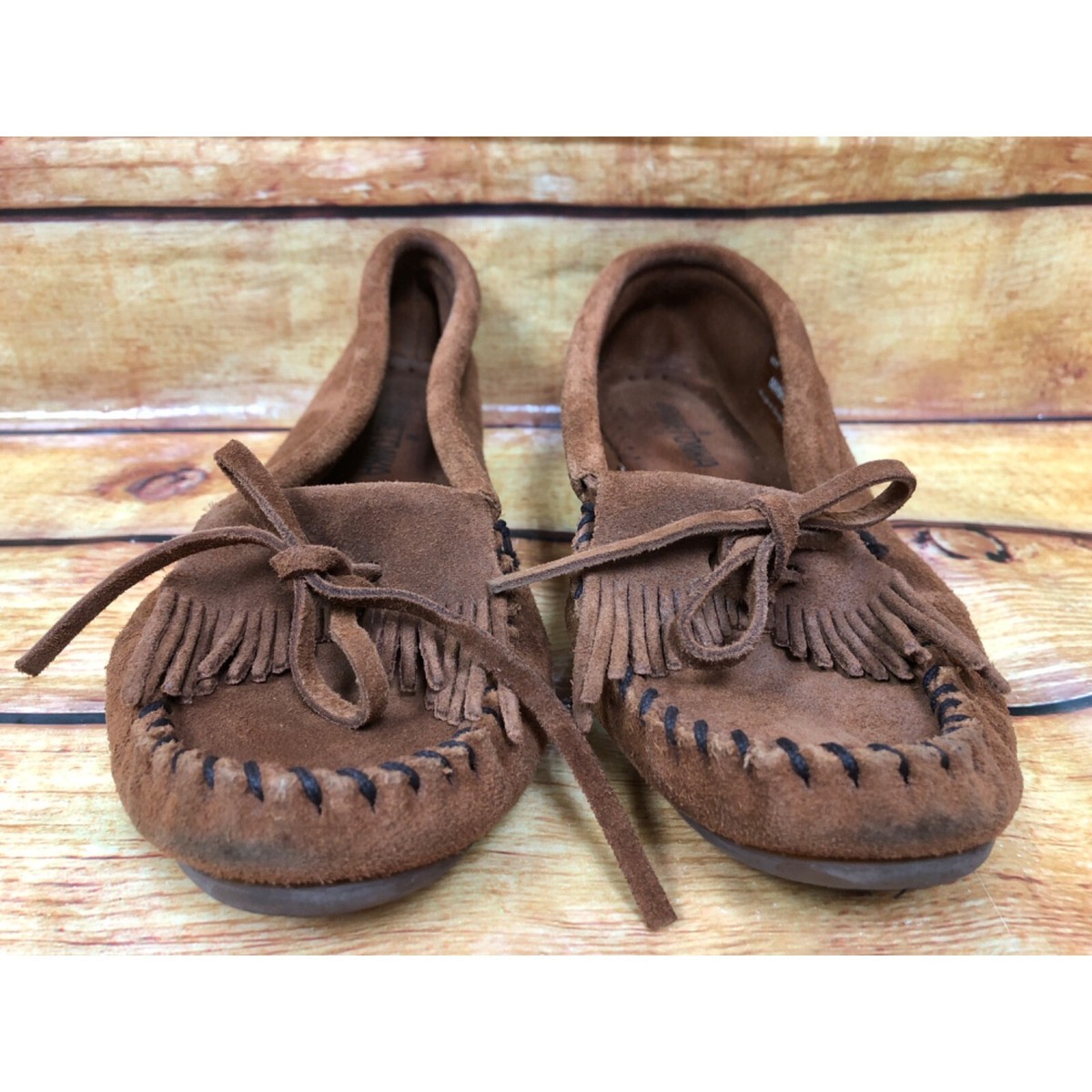 Minnetonka 402 Kilty Hardsole Brown Suede Moccasins Slip On