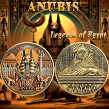 Anubis & Eye of Horus Coin - Egyptian Deity Challenge Amulet Coin - Hieroglyphic