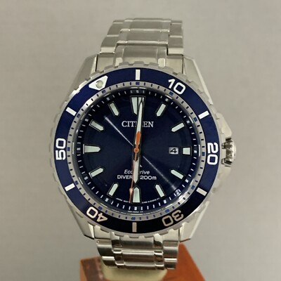 Citizen Men s Eco-Drive Pro Master Diver Blue Dial S/S Bracelet Watch BN0191-55L
