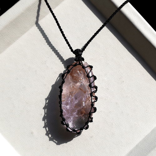 Handmade Natural Amethyst Quartz Micro Macrame Minimalist Gemstone Boho Necklace - Picture 5 of 8