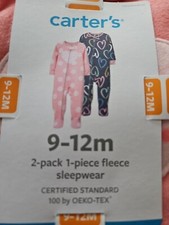 Carter's 2-Pack 1-Piece Fleece Footie PJs 9-12M Heart Polka dot Pink Blue     