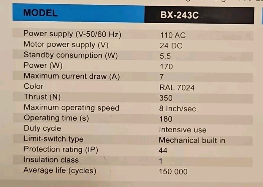 Sliding door Motor CAME BX-243C For Doors Up To 660 lb Imclude 2 controls 1 RF