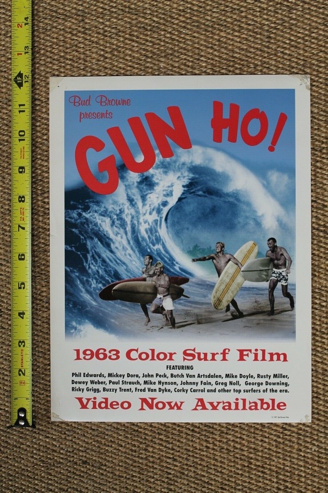 Bud Browne Gun Ho VHS Film Phil Edwards Mickey Dora 9x12 Vintage Surfing POSTER
