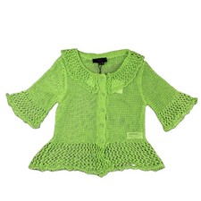 Nuevo con etiquetas Cárdigan Zara Verde Lima Tejido Abierto Crochet Cuello Peter Pan Manga Campana S