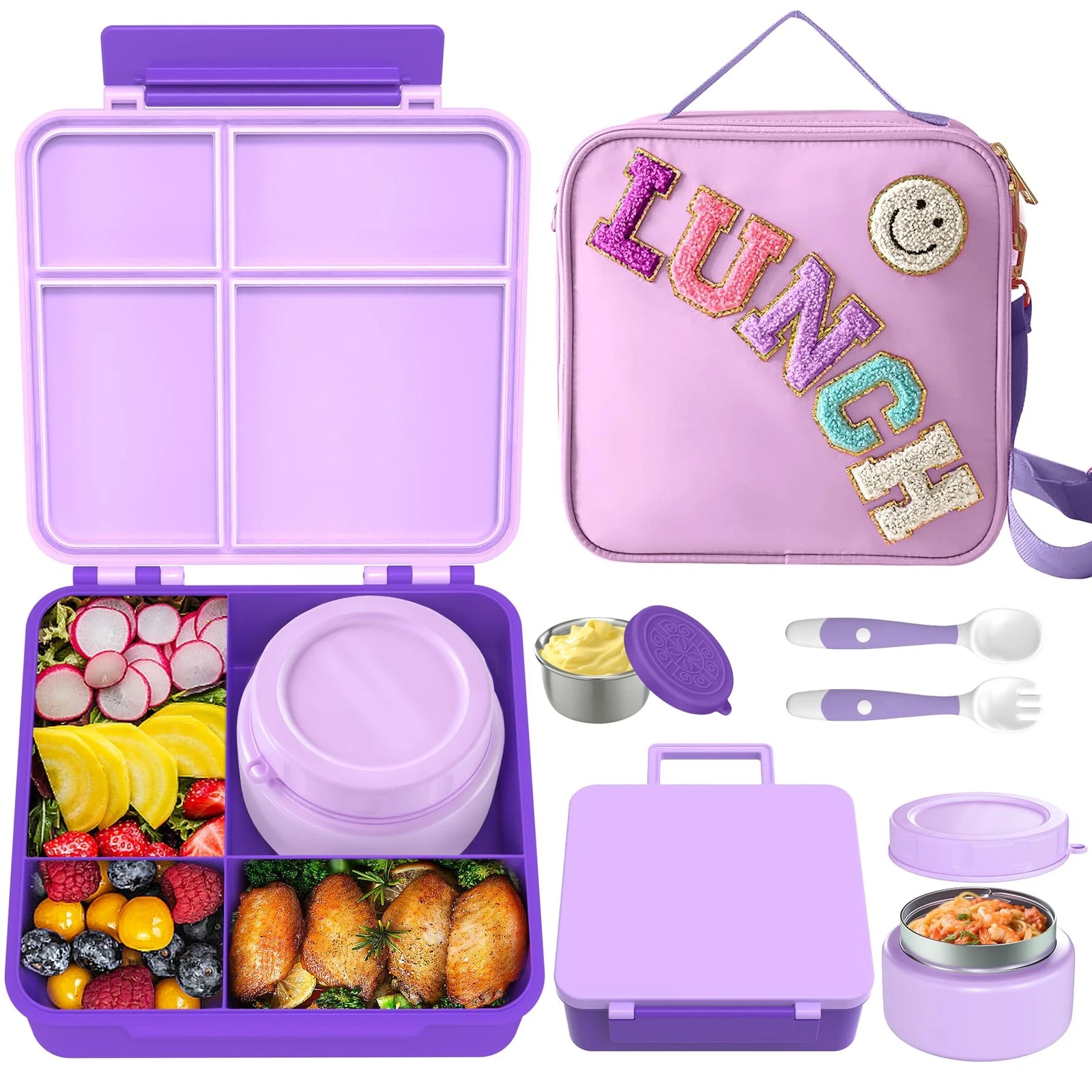 Kids Bento Lunch Box with 8oz Soup Thermo, Kids Leakproof Lunch Food Containe...