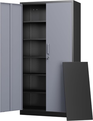 Letaya Metal Storage Cabinets with Lock Door and 5 Adjustable Shelves, Steel Gar