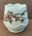 Vintage HEISEY Beaded Swag Cream Milk Glass Toothpick Holder HP Signed Floral