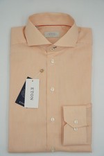 Men Eton Shirt Orange Check Slim Fit Cutaway Size 39 15.5