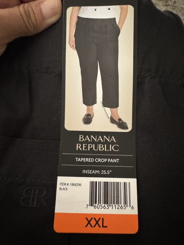 Banana Republic Tapered Cropped Black Elastic Waist Women's Pants Pockets