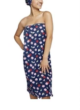 Blue Cherry Print Shower/Bath or Spa Day Wrap. NWT