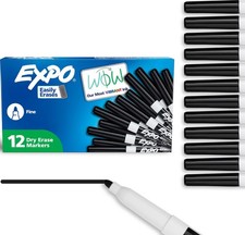 EXPO Dry Erase Markers, Low Odor Ink, Black, Fine 1 Count Pack of 12 , Black