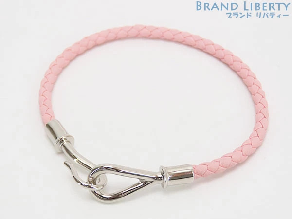 Y1225 HERMES leather Bracelet Jumbo H single intrecciato Braided rose cherry pin