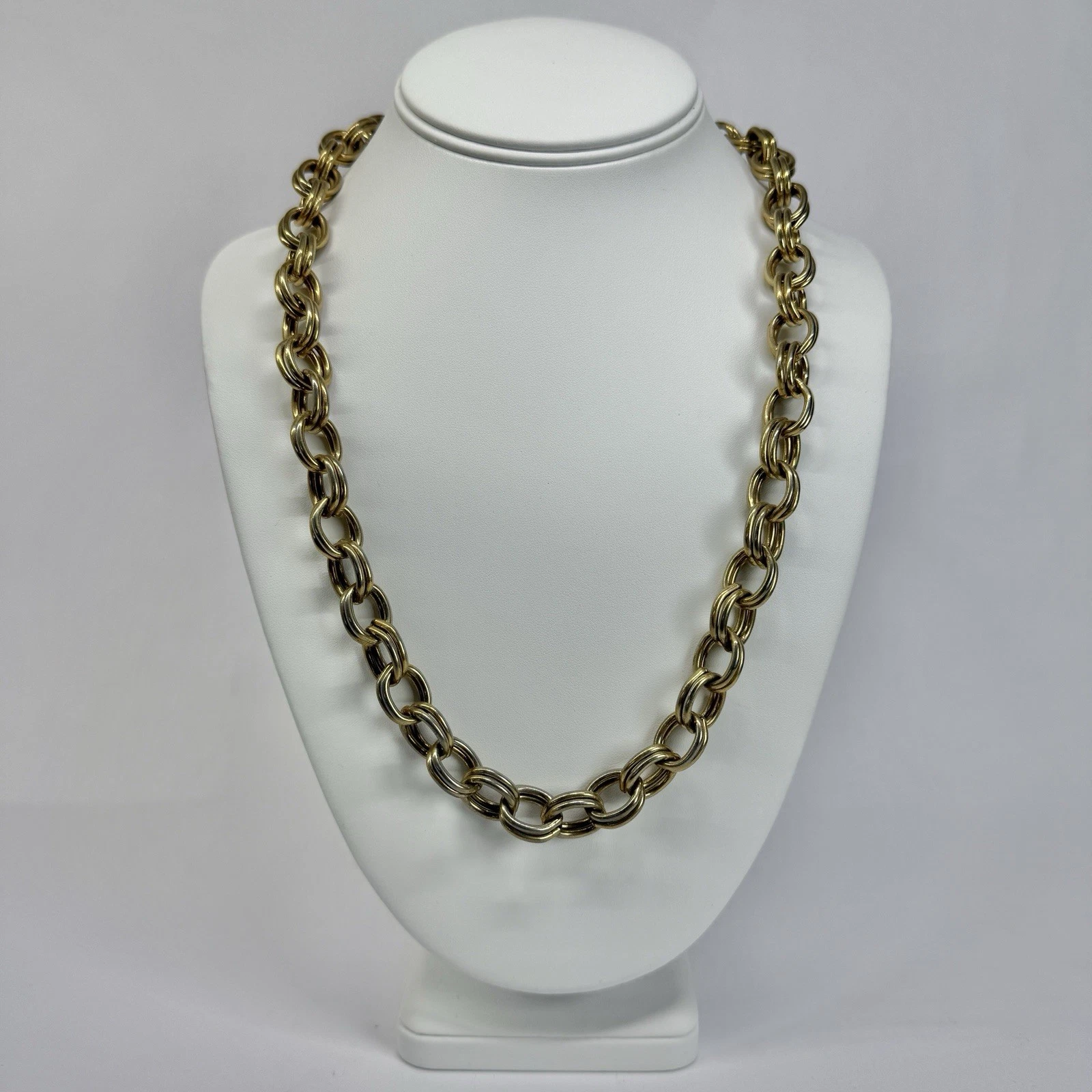 ERWIN PEARL Double Ring Chain Chunky Gold Tone Vintage Necklace Jewelry N327