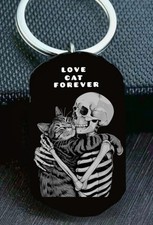 Skelton Hugs Kotty Cat Hot Stainless Keychain Pet Animal Horror Love
