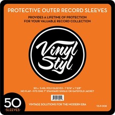Vinyl Styl VS-P-008 7 Inch Outer Record Sleeves - Open Top - 50 Count Clear