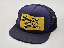 Vintage Langlitz Leathers Blue Snapback Trucker Hat USA Made Biker Portland OR