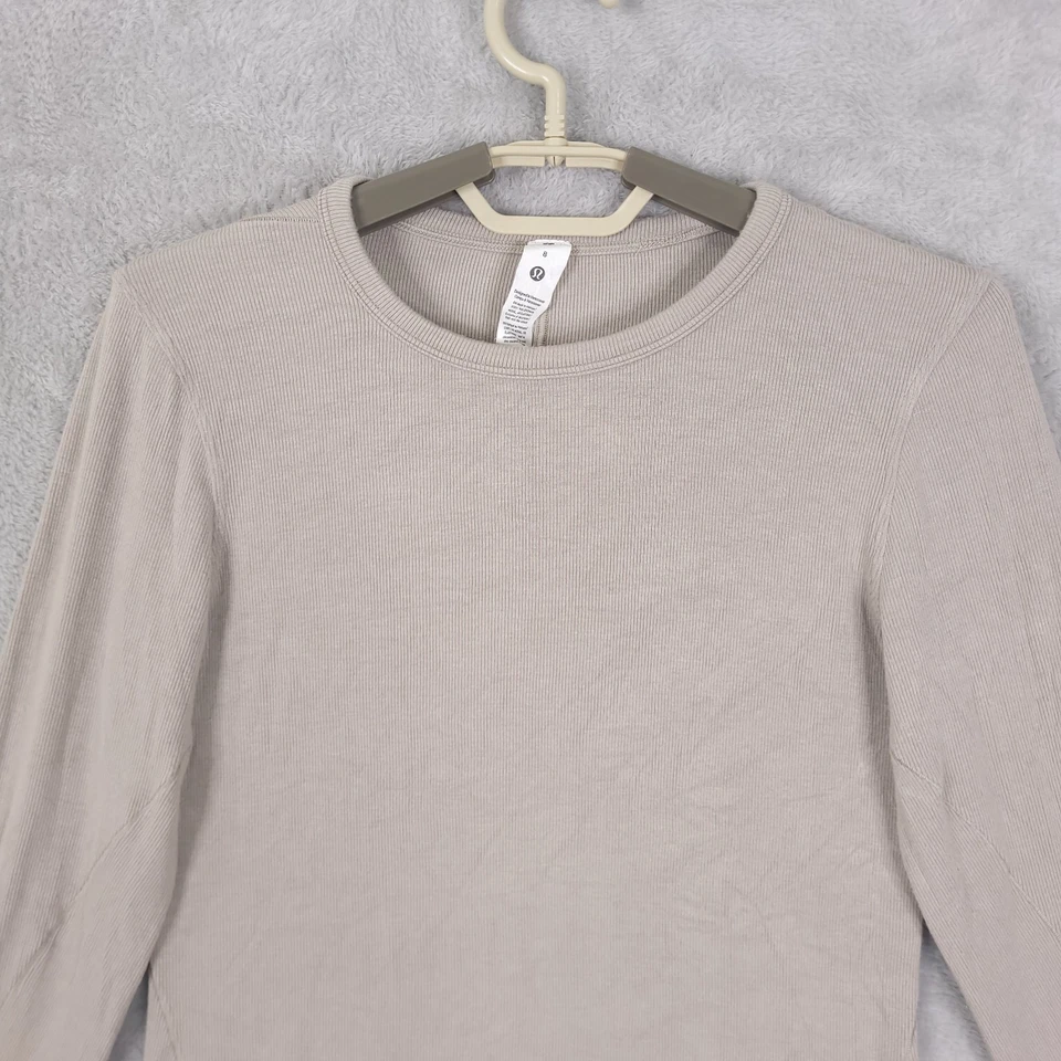 Lululemon Hold Tight Long Sleeve Shirt Brown Sz 8 Ribbed Modal 4 Way Stretch - Image 3 of 4