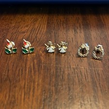 3 Pack Vintage Christmas Earrings-Angels, Wreaths, and Christmas Candles