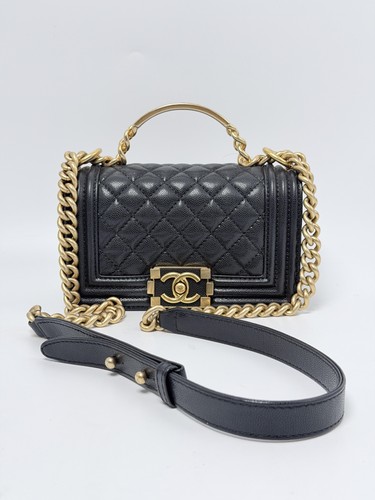 CHANEL Boy Black Quilted Leather Flap Crossbody Bag Top Handle Handbag FJ022CC